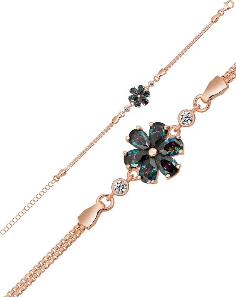 Bracelet en argent 925 femme avec 6 fleurs et topaze mystique véritable