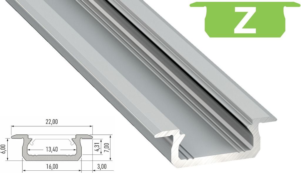 LED Aluminium Profil PD-Z 1 Meter Aluprofil Leiste 16 x 7mm Silber eloxiert für 12mm LED Streifen klare Abdeckung inkl. Endkappen