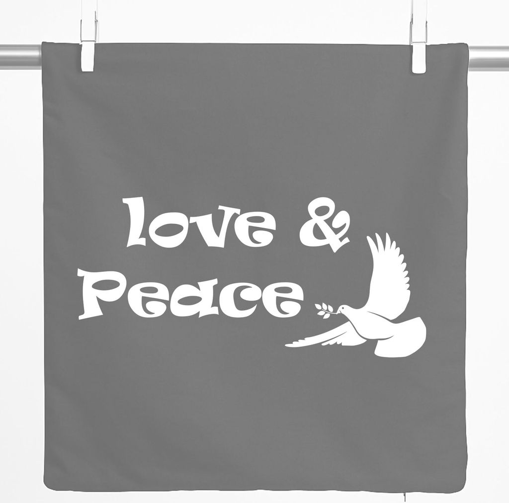 Huuraa Kissenbezug Love & Peace 40x40cm Steel Grey Baumwolle Dekokissenbezug Geschenkidee