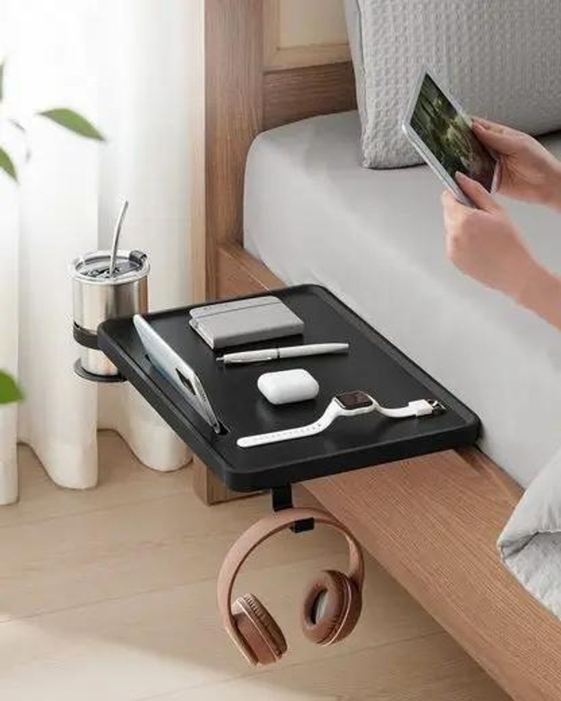 Nachttisch - Beistelltisch - Verstellbar - Mit Smartphone-Halterung - Moderner marokkanischer Stil - Schwarz