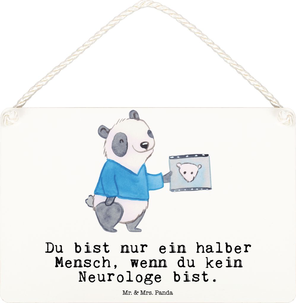 Mr. & Mrs. Panda Wandschild Neurologe Herz DIN A6 - Weiß - Geschenk, Deko Wandbild, Mediziner, Türschild, kleine aufmerksamkeit, holzbild, Spruch...