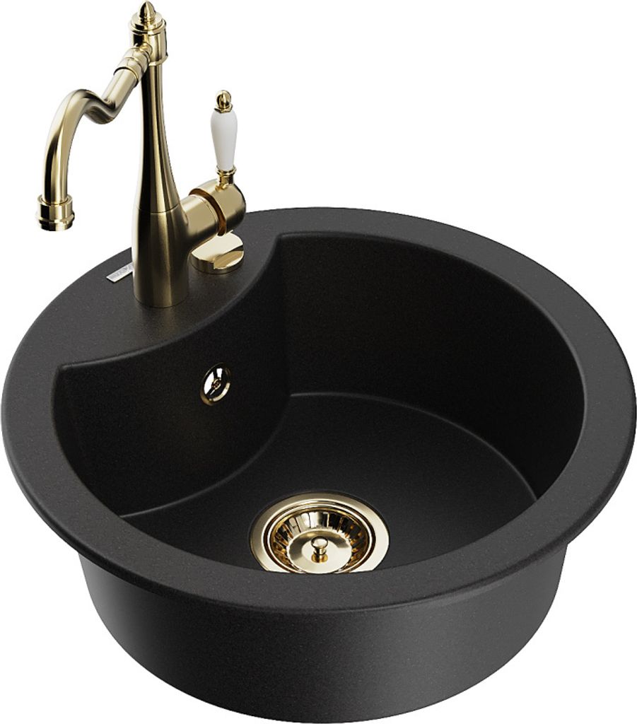 Mexen Diego 1-Becken-Granit-Spüle mit Mischbatterie Carla, Schwarz - 6512-77-670700-50
