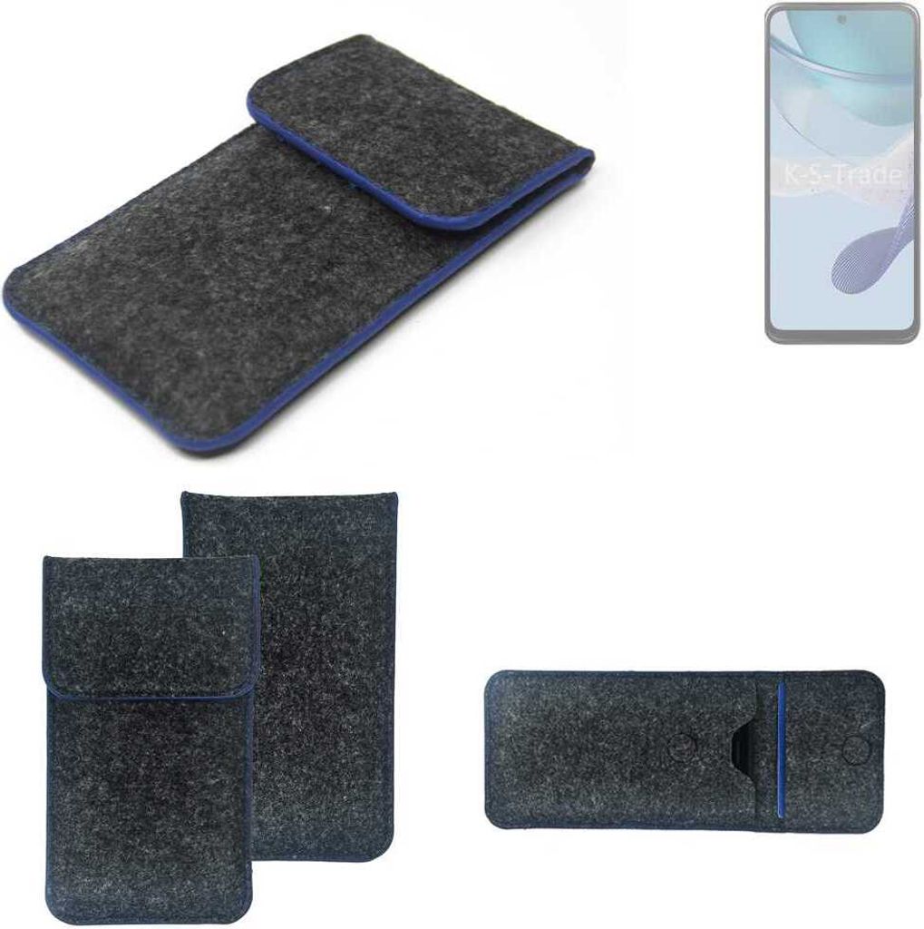 K-S-Trade Handy-Hülle Schutz-Hülle kompatibel mit Motorola Moto G53j 5G Filztasche Pouch Tasche Case Sleeve Filzhülle dunkelgrau, blauer Rand