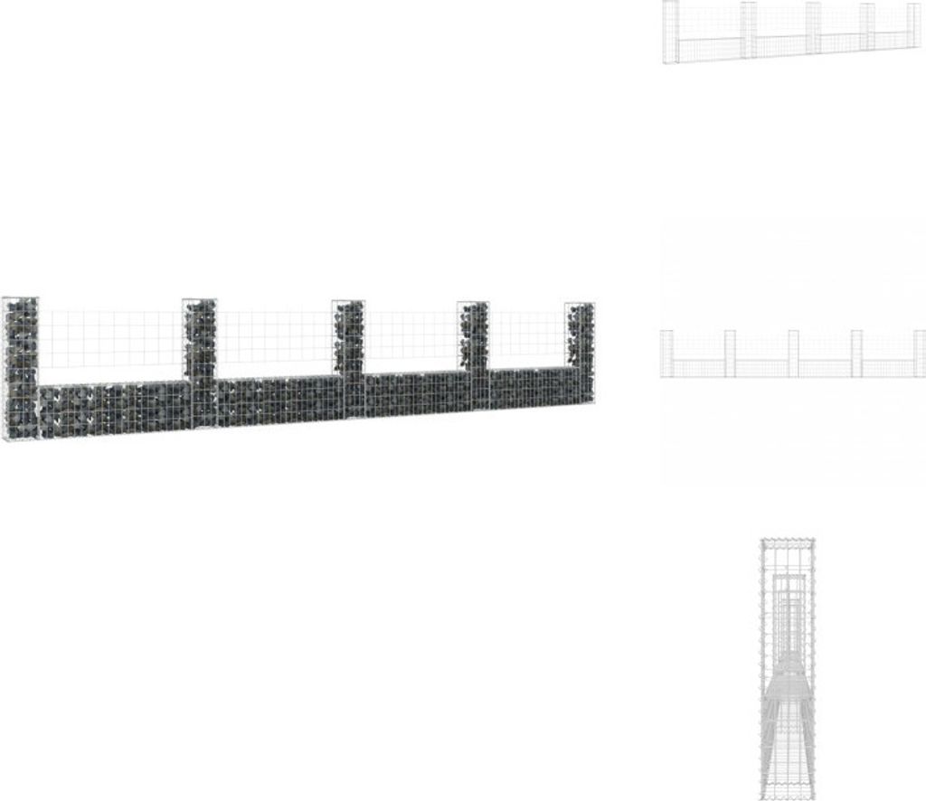 vidaXL Gabionenkorb U-Form mit 5 Säulen Eisen 500x20x100 cm - Zaunfelder