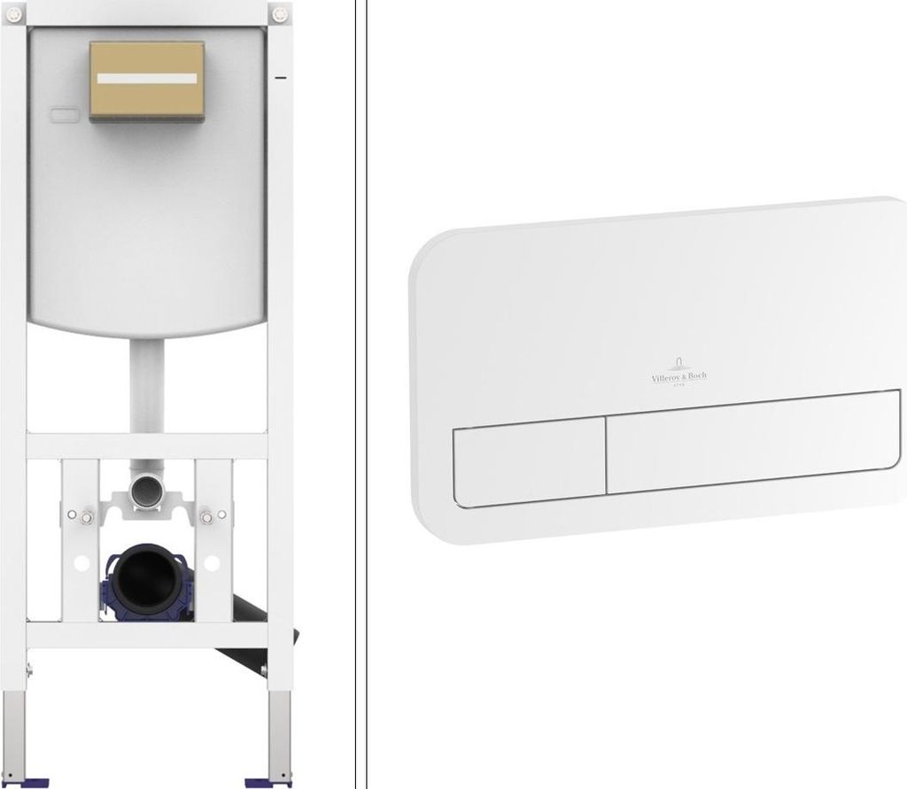 VILLEROY & BOCH Vorwandelement-Set für WC, mit 2-Mengen-Spültechnik und weißer Betätigungsplatte, Unterputz, Komplettset