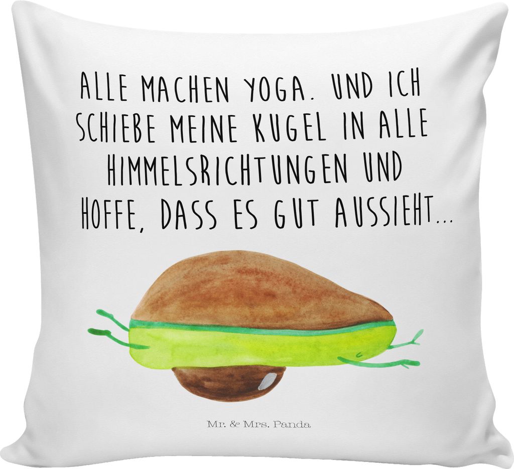 Mr. & Mrs. Panda Kuschel Kissen Avocado Yoga - Weiß - Geschenk, Haha, Couchkissen, Dekokissen, Bauch, Unsportlich, Polster, Hilfe, Sofa, Sofakisse...
