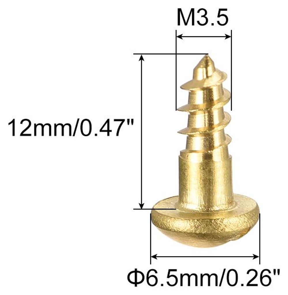 50 Stš¹ck Schlitz Rundkopf Holzschrauben M3,5 x 12mm Messing Blechschraube Halbrundkopf Linsenkopfschrauben