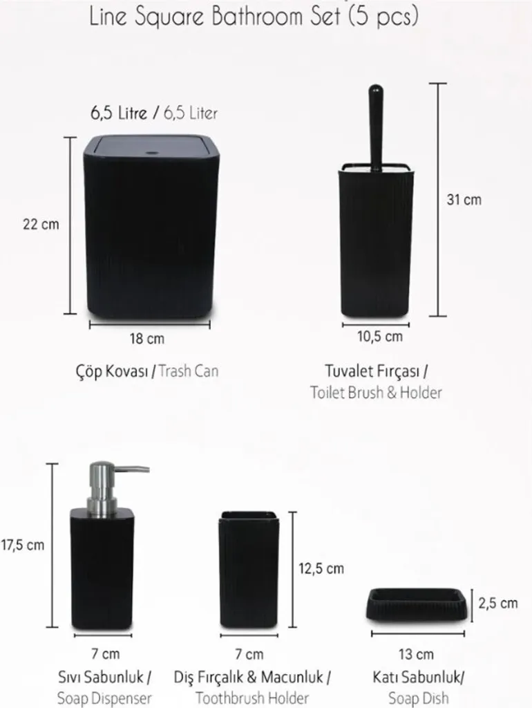 Accessoires Salle de Bain Noirs Mijolnir PZR-059 - Kit Complet 5 Pièces - 5