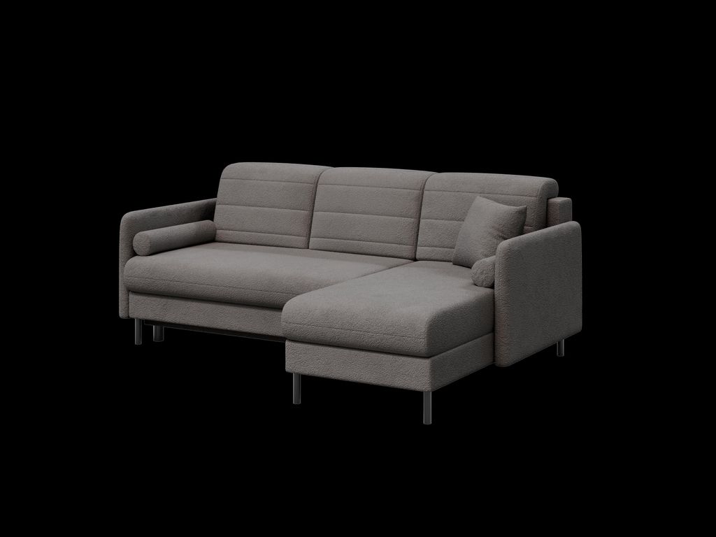 Ecksofa Bellari L-Form, mit Schlaffunktion und Bettkasten. Stoff: Abriamo Bouclé, Seite: Universell