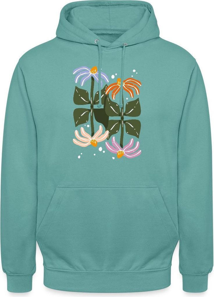 Spreadshirt Bunte Retro Blumen Illustration Im Boho Stil Uni Hoodie, M, Pastelltürkis