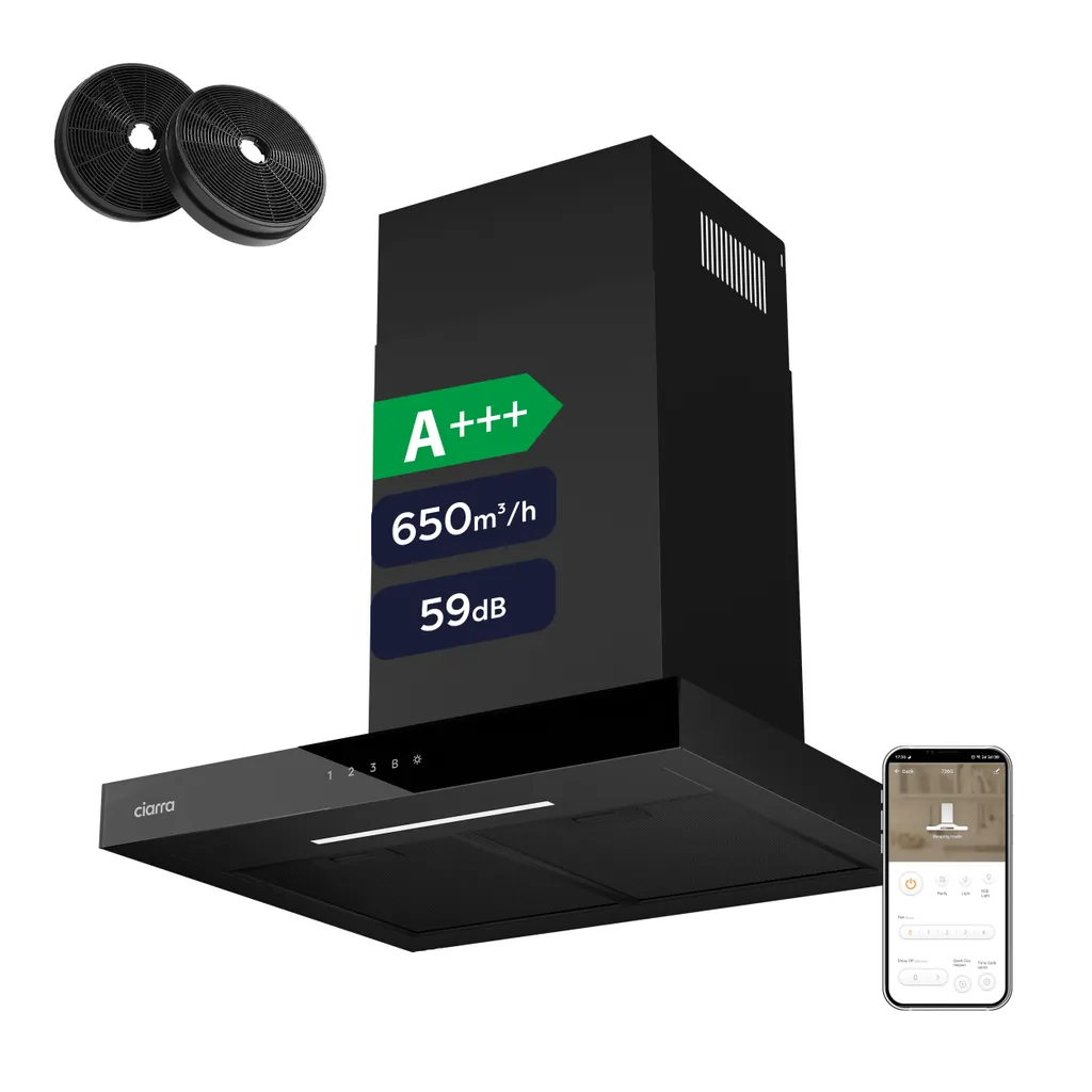 Hotte aspirante de cuisine 60cm connectée CIARRA avec Boost A+++
