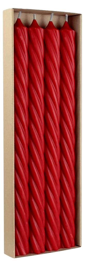 Stabkerzen aus Paraffin, RUSTIC TWIST, 350/28 mm, Rubin, WENZEL, Brenndauer ca. 20 Stunden, 4 Stück pro Verpackung