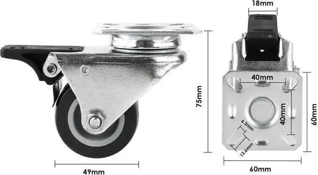 Lot De 4 Roulettes Pivotantes 50Mm, 100Kg Roulettes Pour Meubles, Type L Roue Pour Meuble Avec Frein Rotation à 360°, Pour Intérieur Et Extérieur(2 Roulette Avec Frein, 2 Roulette Sans Frein