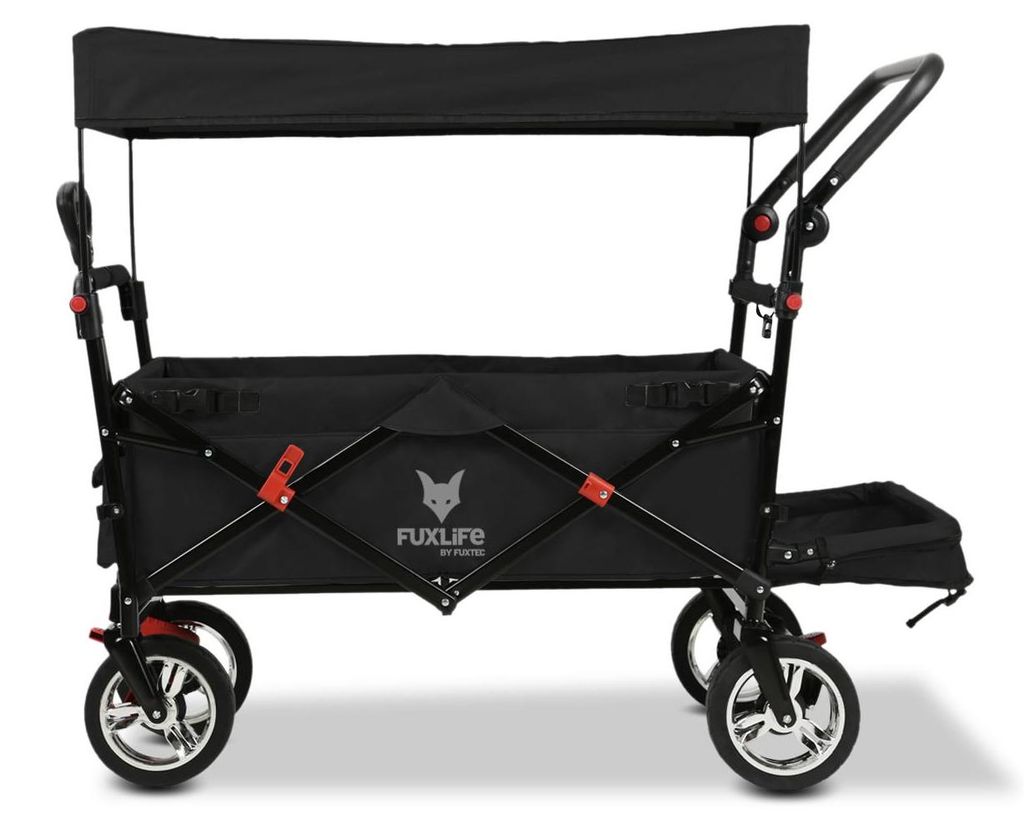 FUXLIFE by FUXTEC Bollerwagen FX-CT800 Komfort faltbar - Schwarz | Transportwagen mit Sonnendach | Innenraumverlängerung Schwarz