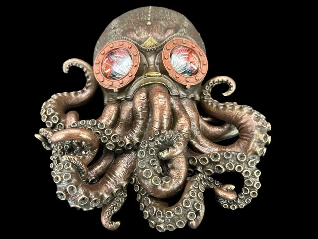 Sculpture murale pieuvre industrielle steampunk effet bronze de 33 cm