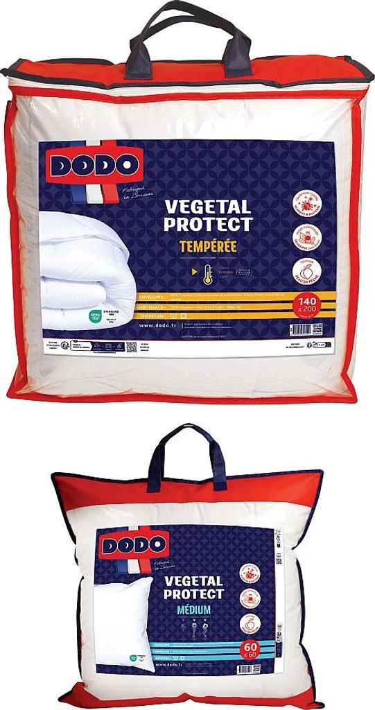 Sparset DODO Bettdecke 140 x 200 cm + 1 Kopfkissen 60 x 60 cm - natürlicher Anti-Milben-Schutz - VEGETAL PROTECT