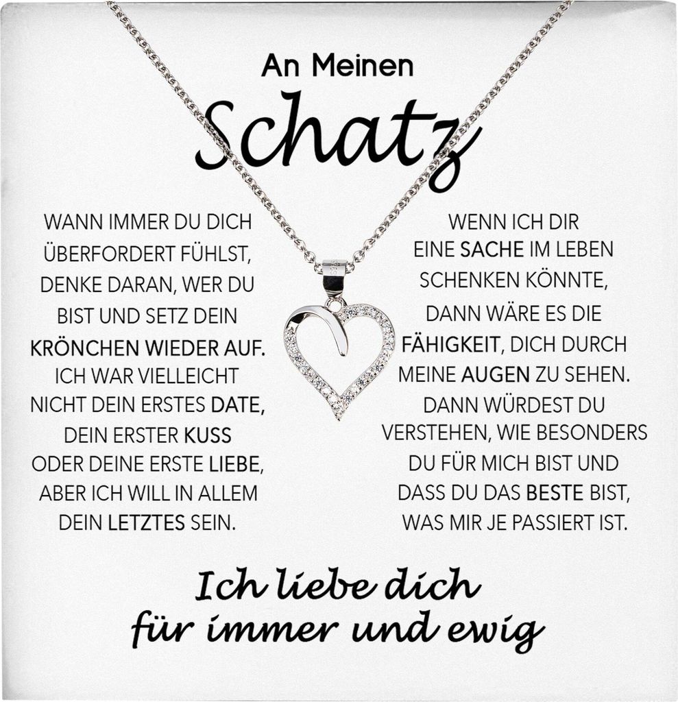 22Feels Schatz Ich Liebe Dich Frauen Geschenk Ehefrau Freundin Herz Halskette Valentinstag Hochzeitstag Jahrestag (Damen Silber 925/000 Schmuck)
