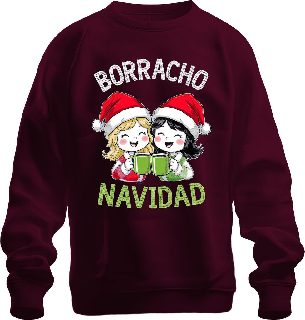 BORRACHO NAVIDAD lustig Weihnachten Weihnachtsfeier Geschenk Part Uni Sweatshirt Pullover, Burgundy, S