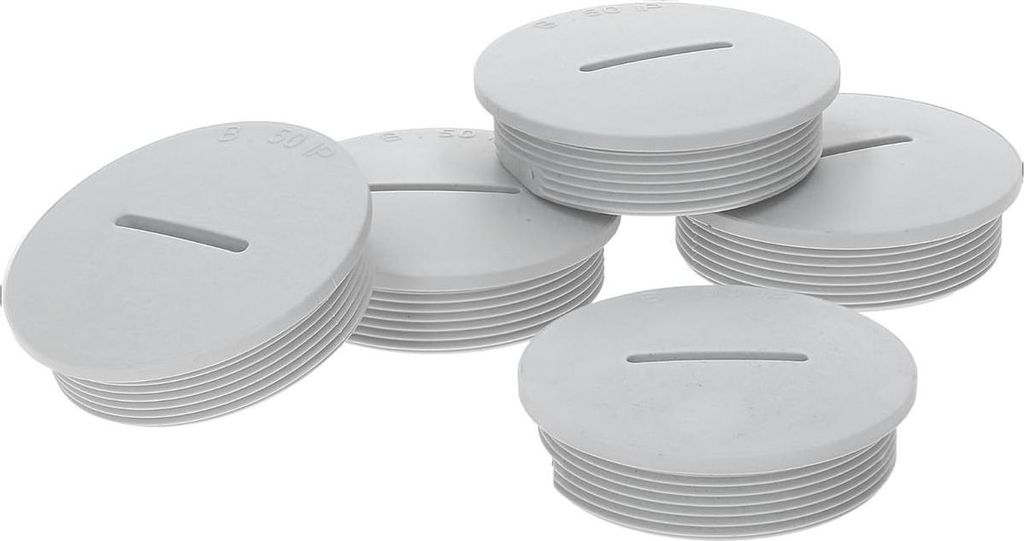 5 Stück Kalitec G4540210 M40 Blindstopfen Kunststoff rund lichtgrau I 48mm Durchmesser I M40 Blindstopfen Set I Staub und wasserdicht I IP65