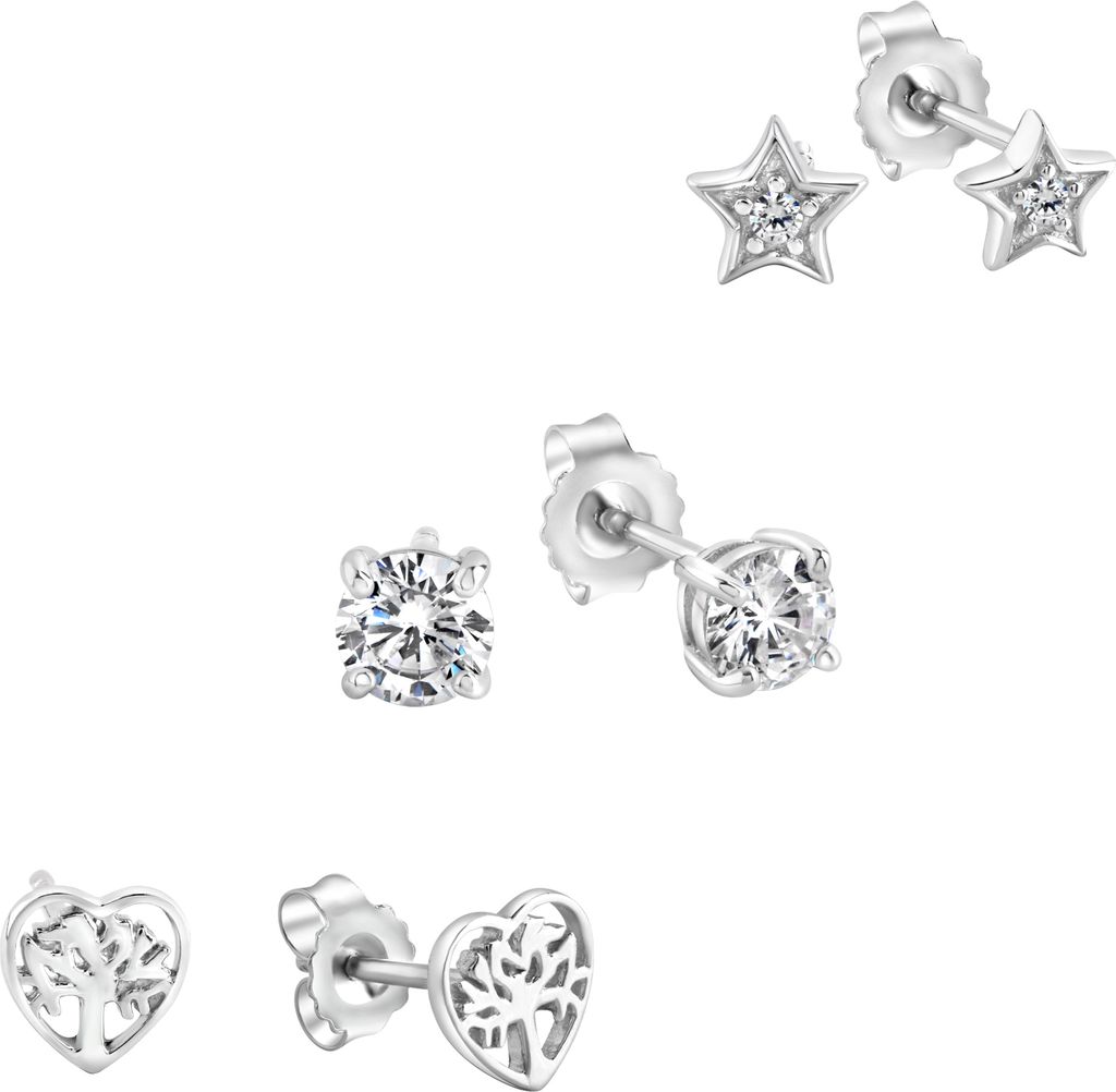 Zeeme Basic Ohrstecker Set 6 teilig 925/- Sterling Silber 0,7cm weiß Zirkonia weiß 358220741R