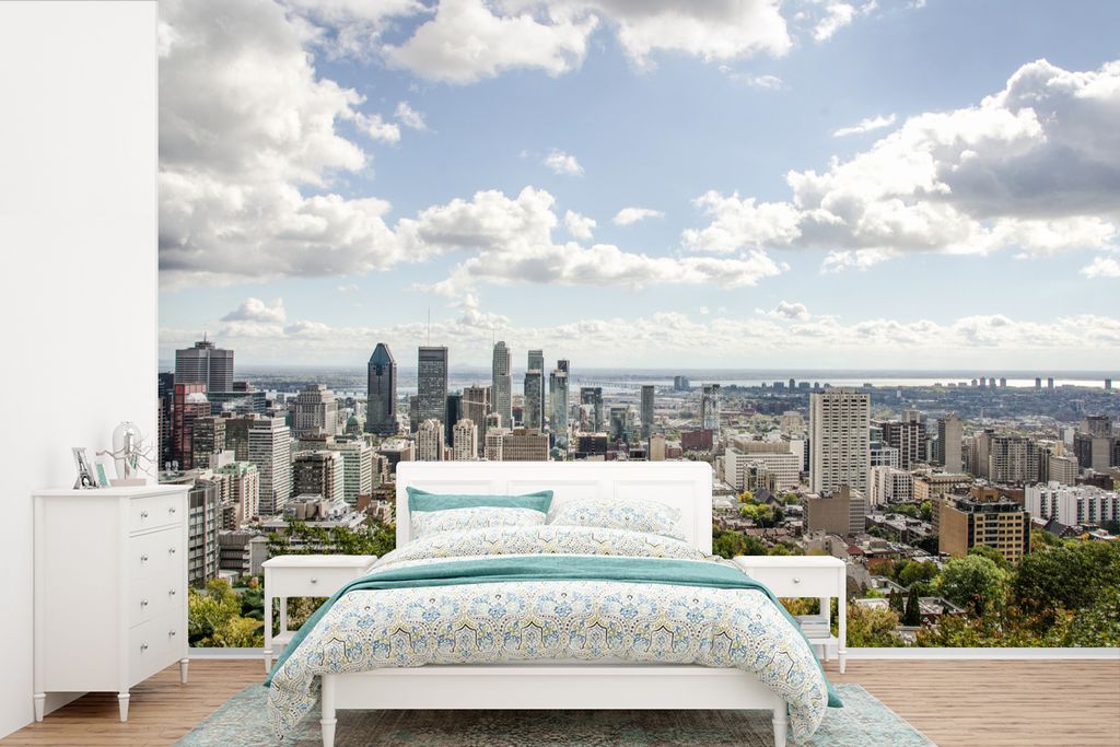 MuchoWow Fototapete für Wohnzimmer oder Schlafzimmer Wandtapete Vinyl Motivtapete Der Horizont hinter den Bäumen des Centre Ville Montréal - 5...