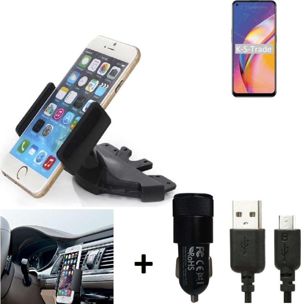TOP SET K-S-Trade Autohalterung kompatibel mit Oppo F19 Pro+ 5G CD Schlitz Halterung KFZ-Halter Radio Handy Halterung 360° drehbar DVD-Schacht inkl.