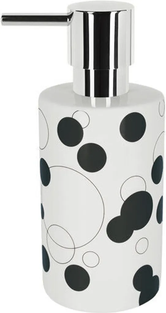 Elegante Dispenser Spirella Tube Porcellana - Punti Neri e Acciaio Inox