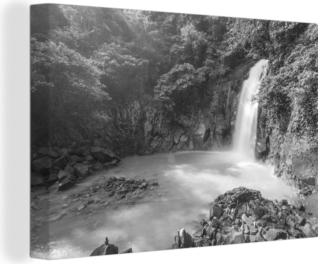 OneMillionCanvasses - Leinwandbilder - 150x100 cm, Rio Celeste-Wasserfall am Tenoria-Vulkan in Costa Rica in schwarz-weiß, Wandbilder Kunstdruck...
