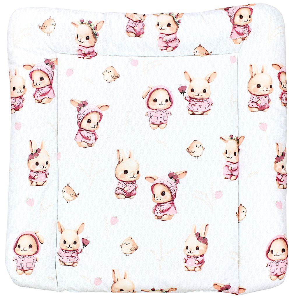 TupTam Baby Wickeltischauflage mit Baumwollbezug Gemustert, Farbe: Kaninchen/ Rosa, Größe: 75 x 85 cm