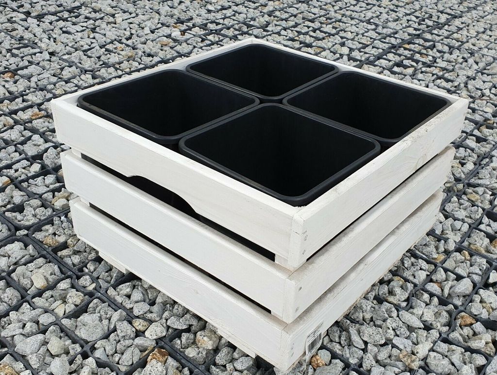 Pflanzkübel Holz Blumenkasten 43x43x26cm in Weiss inkl 4 x Plastikeinsätzen