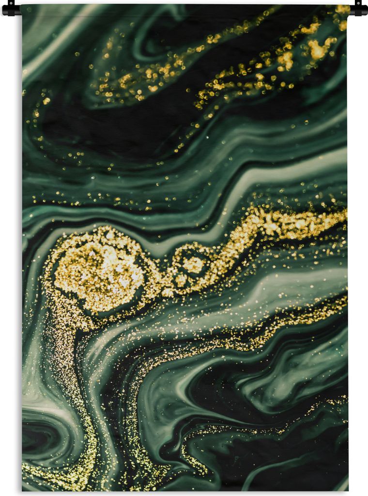 MuchoWow Wandteppich Wandbehang Marmor - Gold - Glitter - Grün - Marmoroptik - Luxus 60x90 cm Tapisserie Dekoration Wandtuch - Foto-Teppich - Ab...
