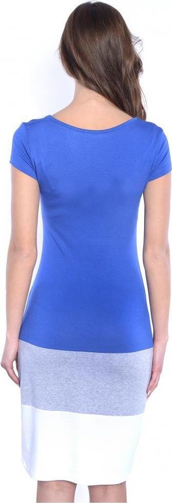 Damen Kleid Mittellang Dreifarbig; Blau S/M