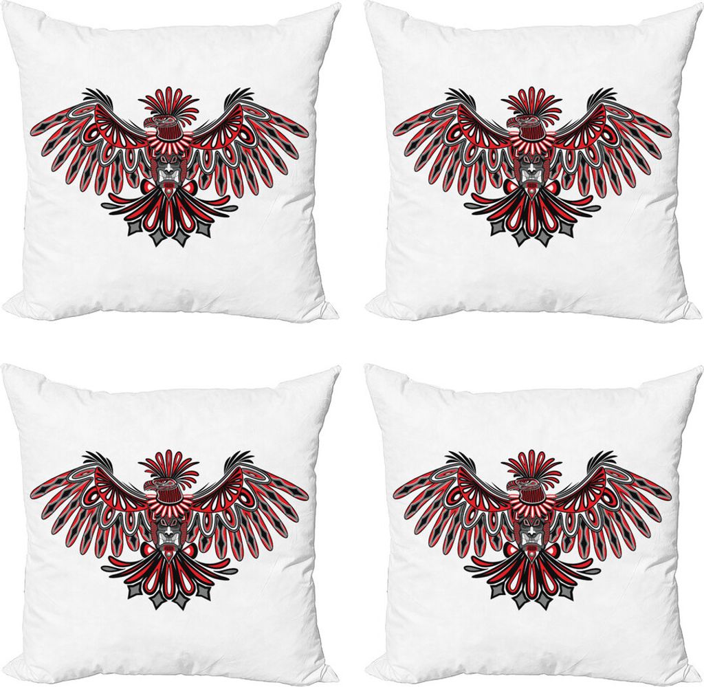 ABAKUHAUS Ethnisch Kissenbezug Set (4 Stück), Haida-Kunst-Adler, Moderner Doppelseitiger Digitaldruck, 40 cm x 40 cm, Vermilion und Grau