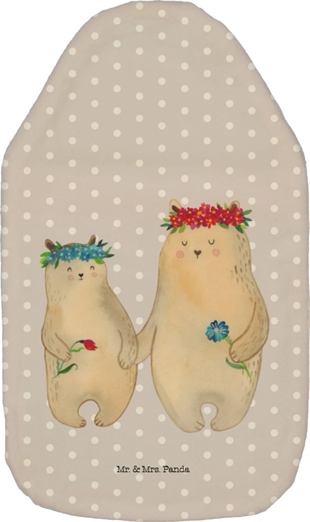 Mr. & Mrs. Panda Wärmflasche Bären mit Blumenkranz - Grau Pastell - Geschenk, Mama, Lieblingsmensch, Wärmekissen, Muttertag, Bettflasche, Bezug,...