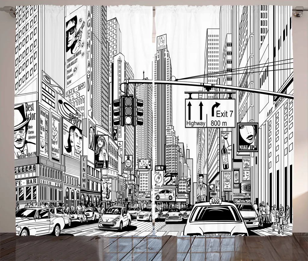 Rideau Prêt à Poser New York pour Cacher le Vis-à-Vis 280x175 cm Noir
