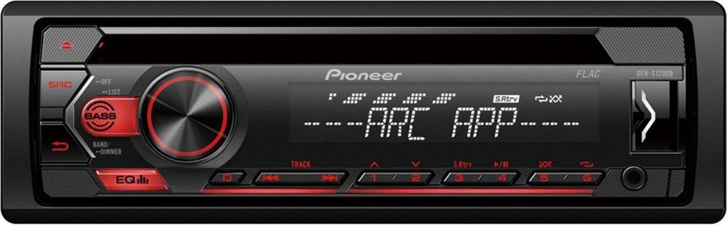 A close-up studio shot of a car stereo system.