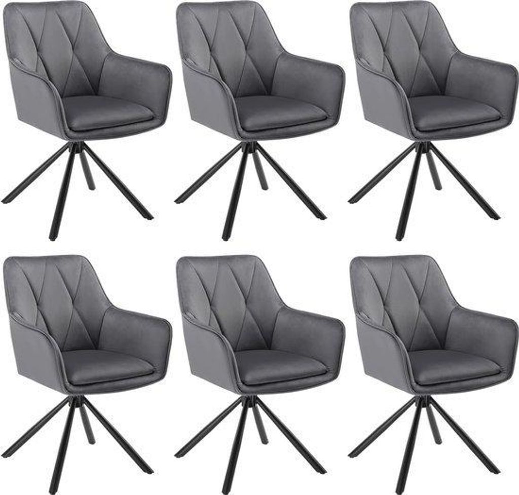 Draaibare Eetkamerstoelen Set van 6 - Donkergrijs Fluwelen Stoelen met Rugleuning für Wohnzimmer und Küche