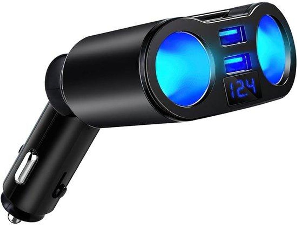 Auto-USB-Splitter mit LED-Spannungsanzeige - 2 Zigarettensteckern - 12V-Autolader