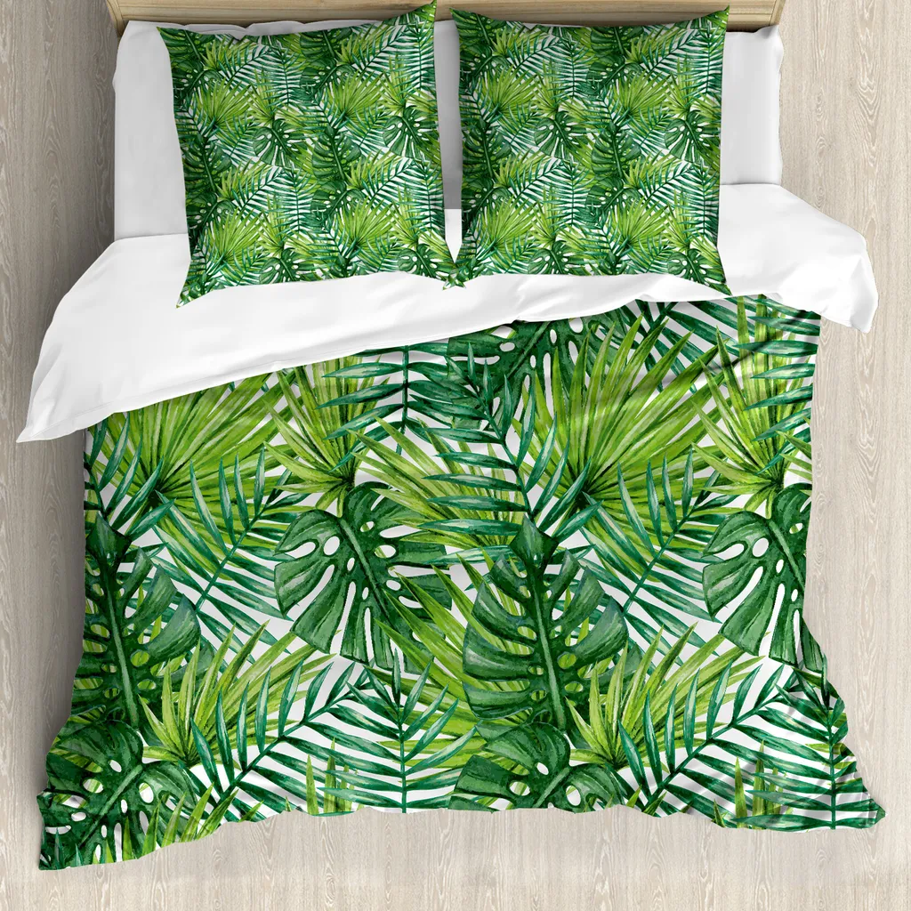 Copripiumino Boho-Chic ABAKUHAUS Foglie Acquerello Verde Scuro 155x220