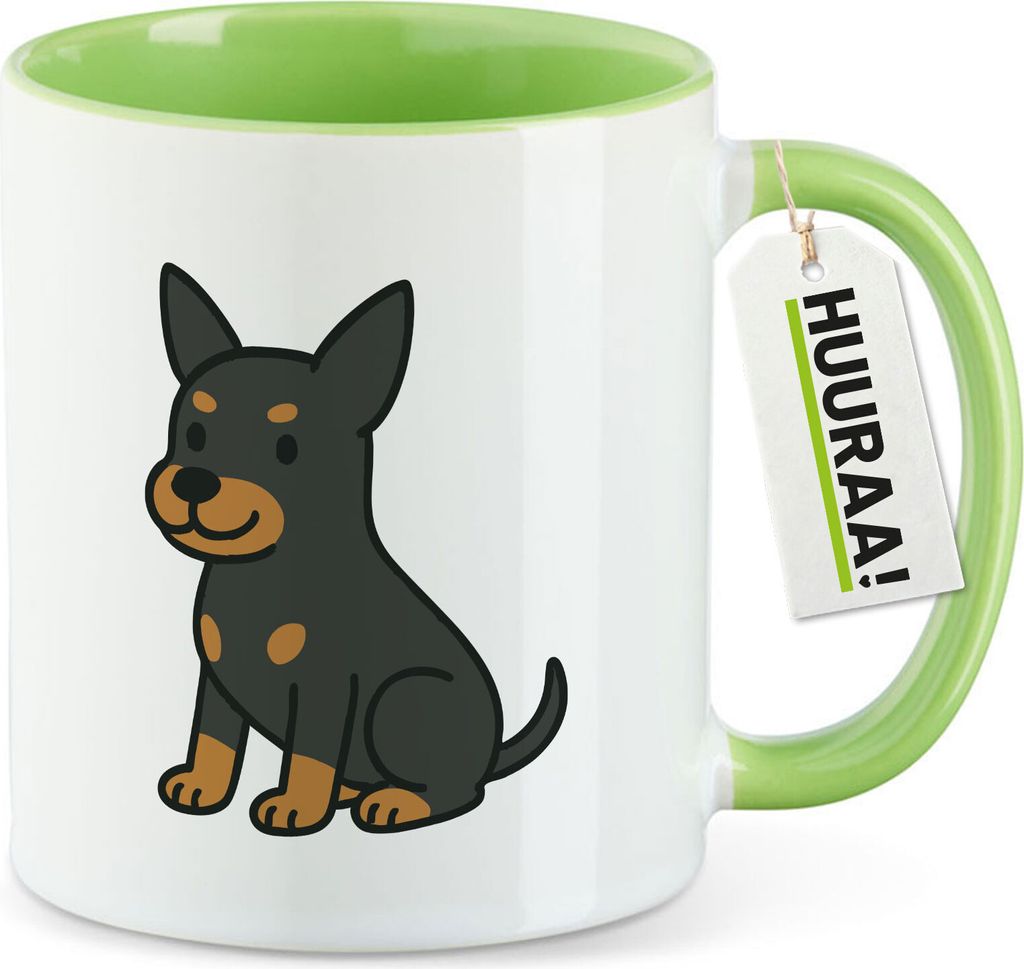 Huuraa Kaffeetasse Zwergpinscher Comic Zwergi 330ml Grün Keramik Kaffeebecher Geschenkidee