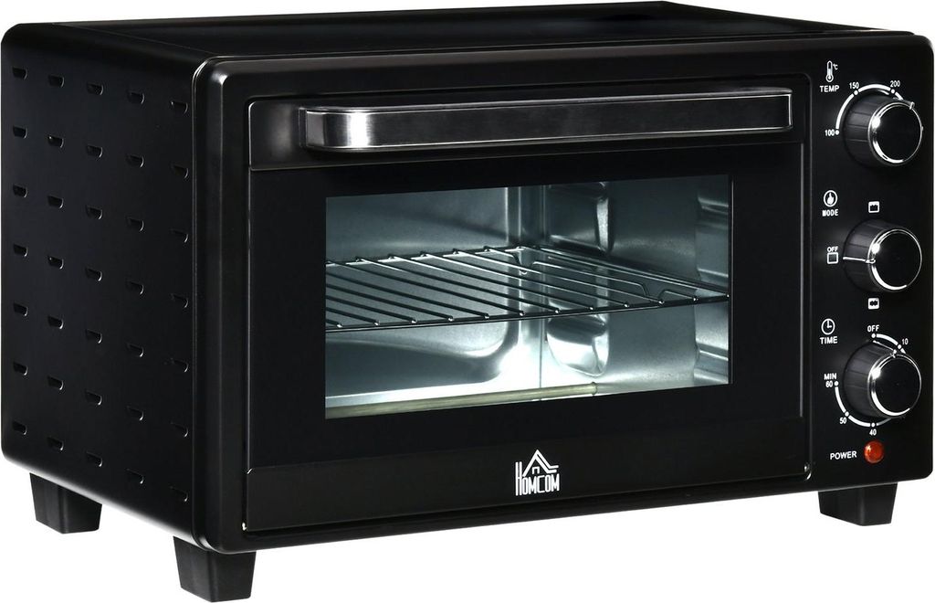 Minibackofen 21L, 3 Kochmodi, 100°C-230°C, 1400W, Edelstahl & Glas, Schwarz+Silber, 46,4X38X28,5Cm
