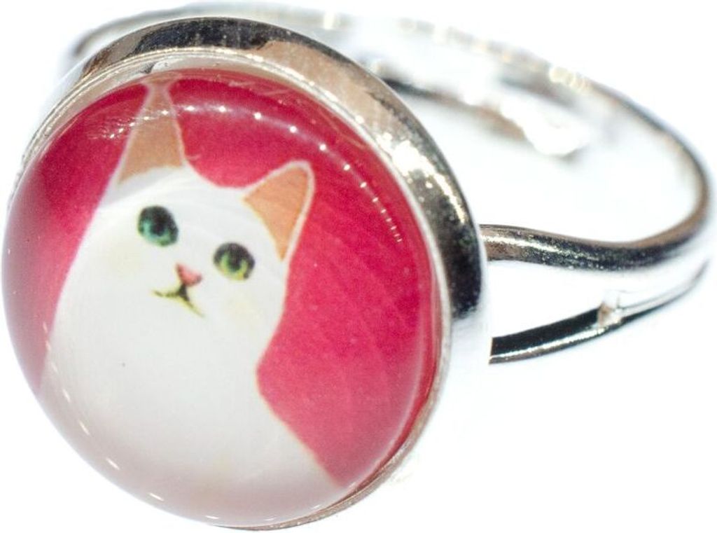 Katzenkopf Ring Miniblings silber Tierkopf Katze Kätzchen rosa silber schlicht