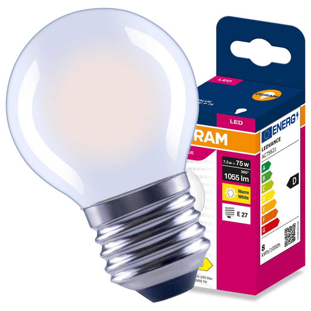 LED žiarovka E27, tvar gule (P45), 7,5W = 75W, 1055 lm, Obrázok produktu  Obrázok generovaný UI