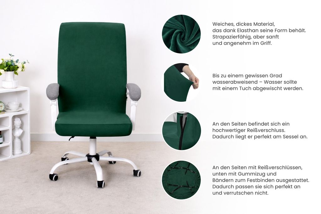 Elastischer Velours-Bezug für Drehstuhl in Grün –