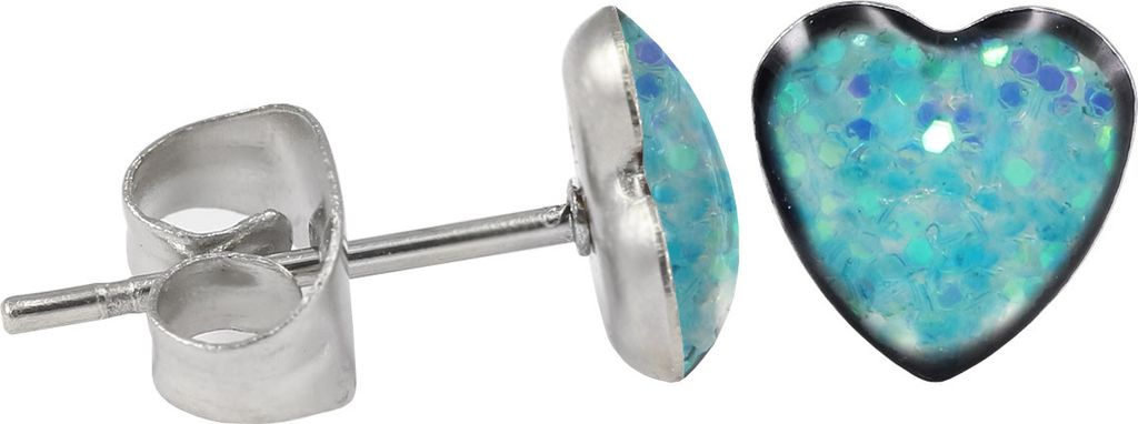 Ohrstecker Chirurgenstahl glitzerndes Herz Farbe - Hellblau