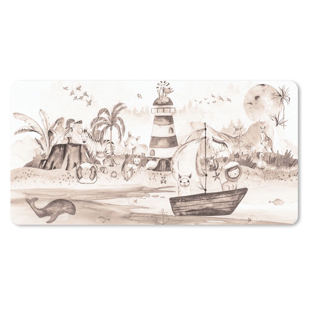 MuchoWow Mauspad Mousepad Strand - Kinder - Leuchtturm - Alpaka - Meer - Tiere 60x30 cm - Mousepads - Maus Mat - Pad - Mausunterlage - Nachhaltig