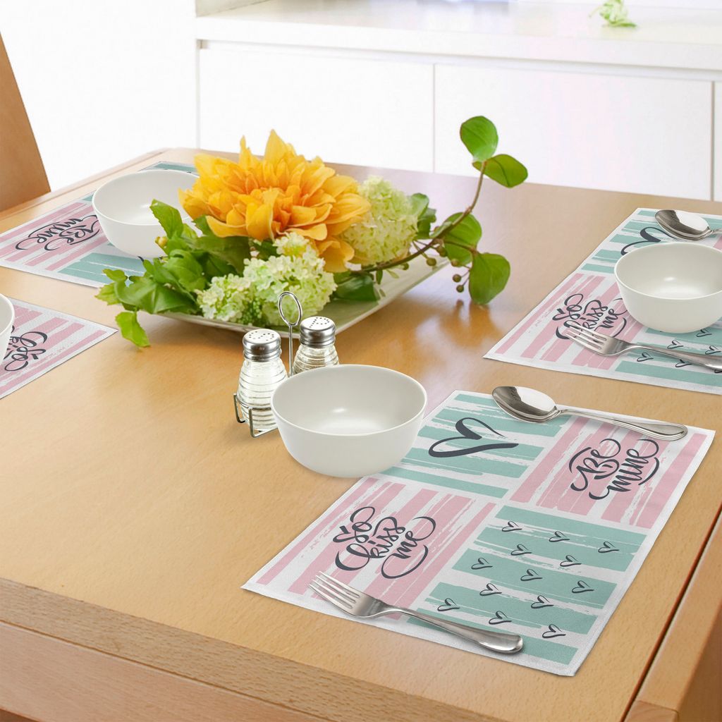 ABAKUHAUS Liebe Platzmatten, Valentinstag Zitate und Herzen auf Grunge Stripes Hintergrund, Tiscjdeco aus Farbfesten Stoff für das Esszimmer und K...