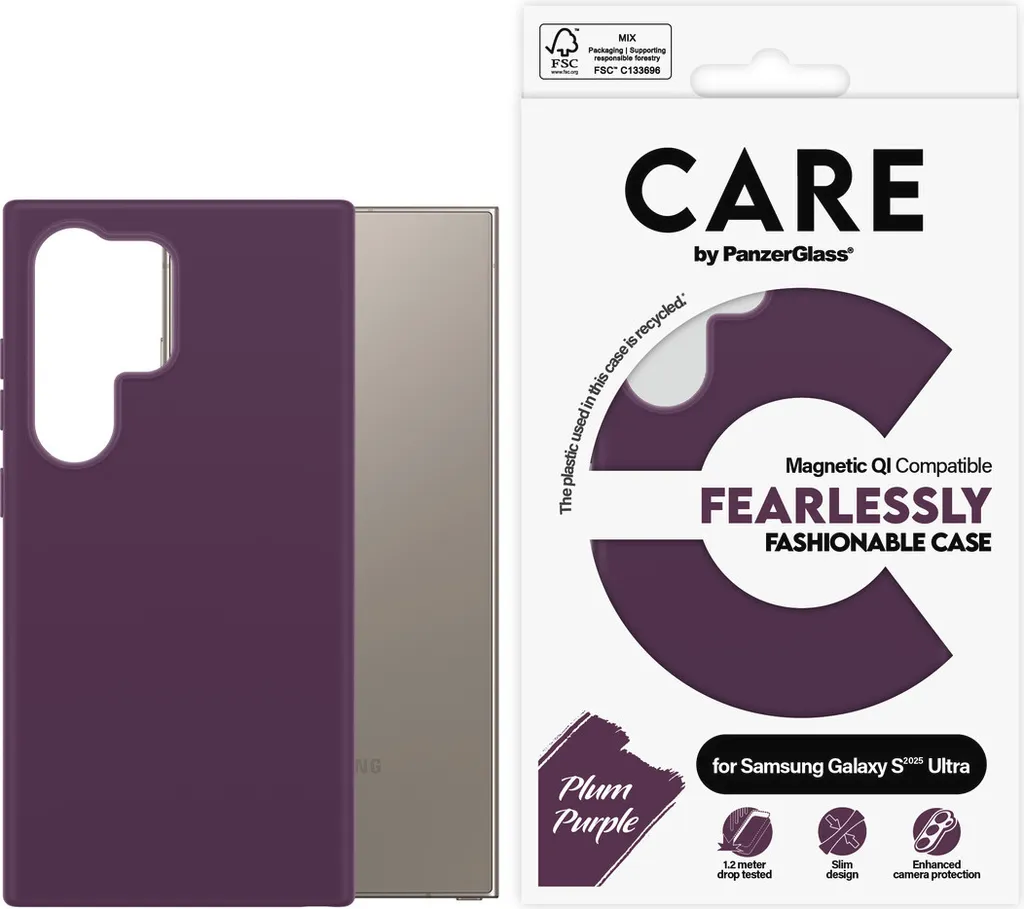Custodia PanzerGlass Care Fashion Qi per Samsung S25 Ultra Viola