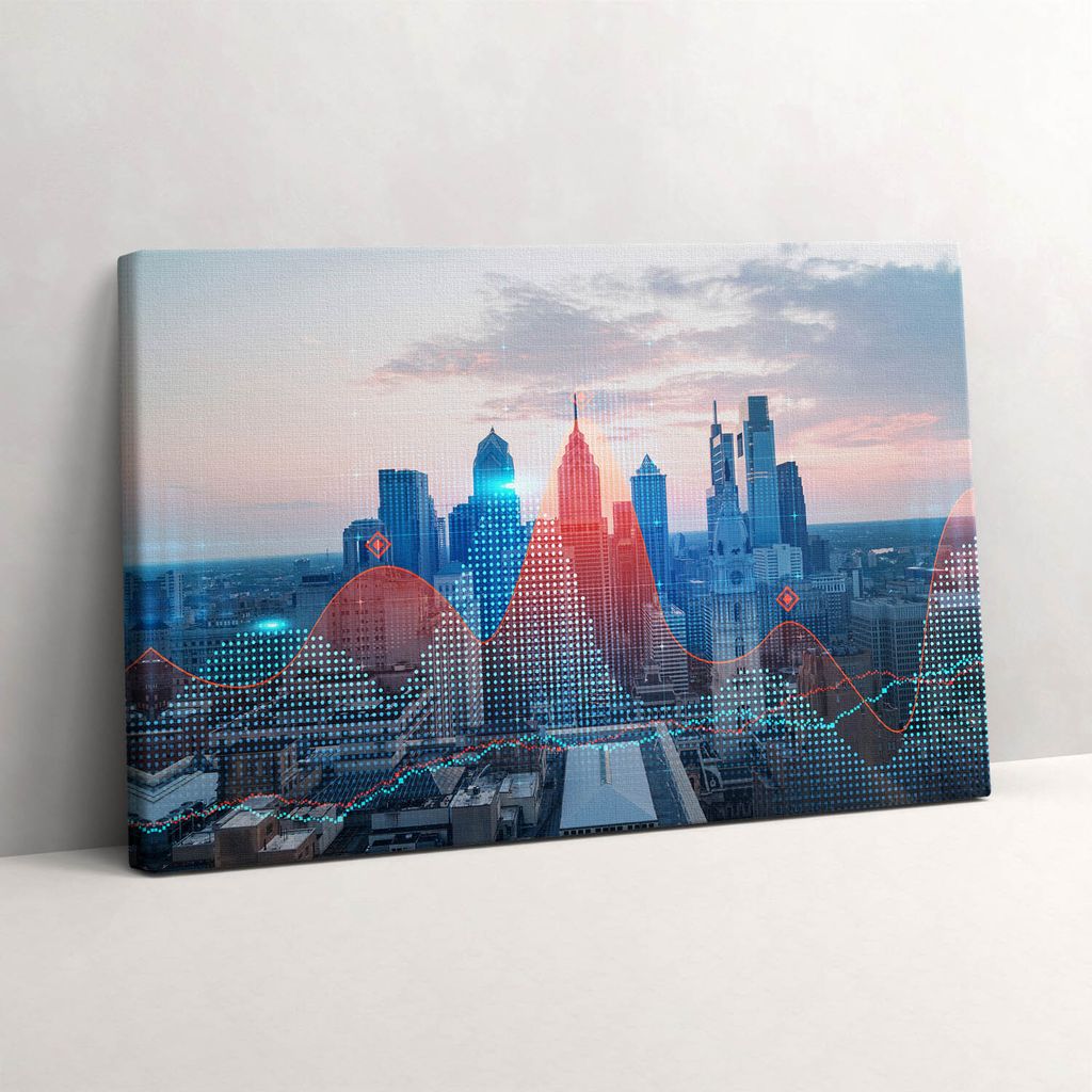 Wolkenkratzer in Philadelphia – Leinwandbild Wandbild – 60x40 cm – Leinwandbilder – Wandbilder – Schlafzimmer – Flur