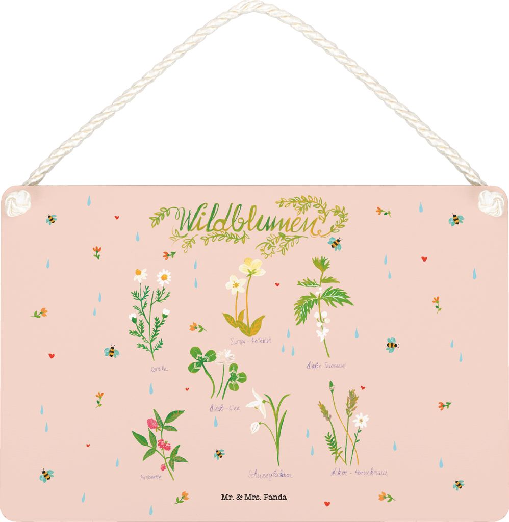 Mr. & Mrs. Panda Schild Wildblumen DIN A5 - Geschenk, Dekobrett, Wildblume, Dekoration, holzbild, Wandbild Holz, Blume, Blumen, Türschild, kleine ...